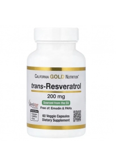 Ресвератрол, антиоксидант Trans-Resveratrol 200 мг 60 капс (California Gold Nutrition)
